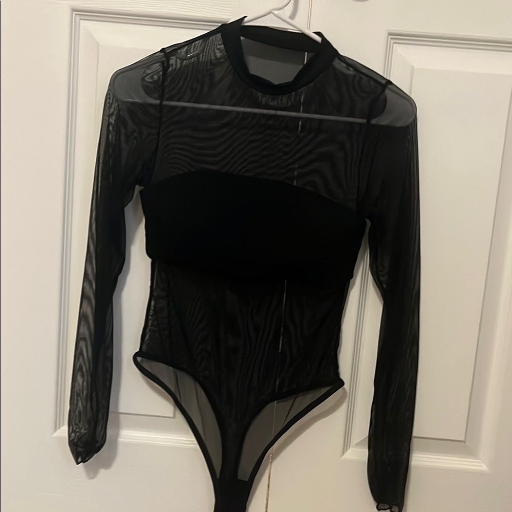 Klassy Network Black Sheer Long Sleeve Bodysuit